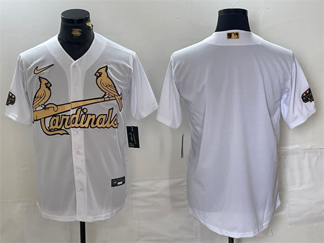 Men's St. Louis Cardinals Blank All-Star White Gold Stitched Baseball Jersey
